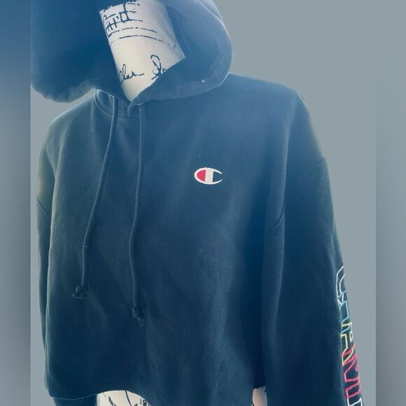 Champion Cropped Hoodie Sweatshirt Women Sz Med EUC - Picture 5 of 7